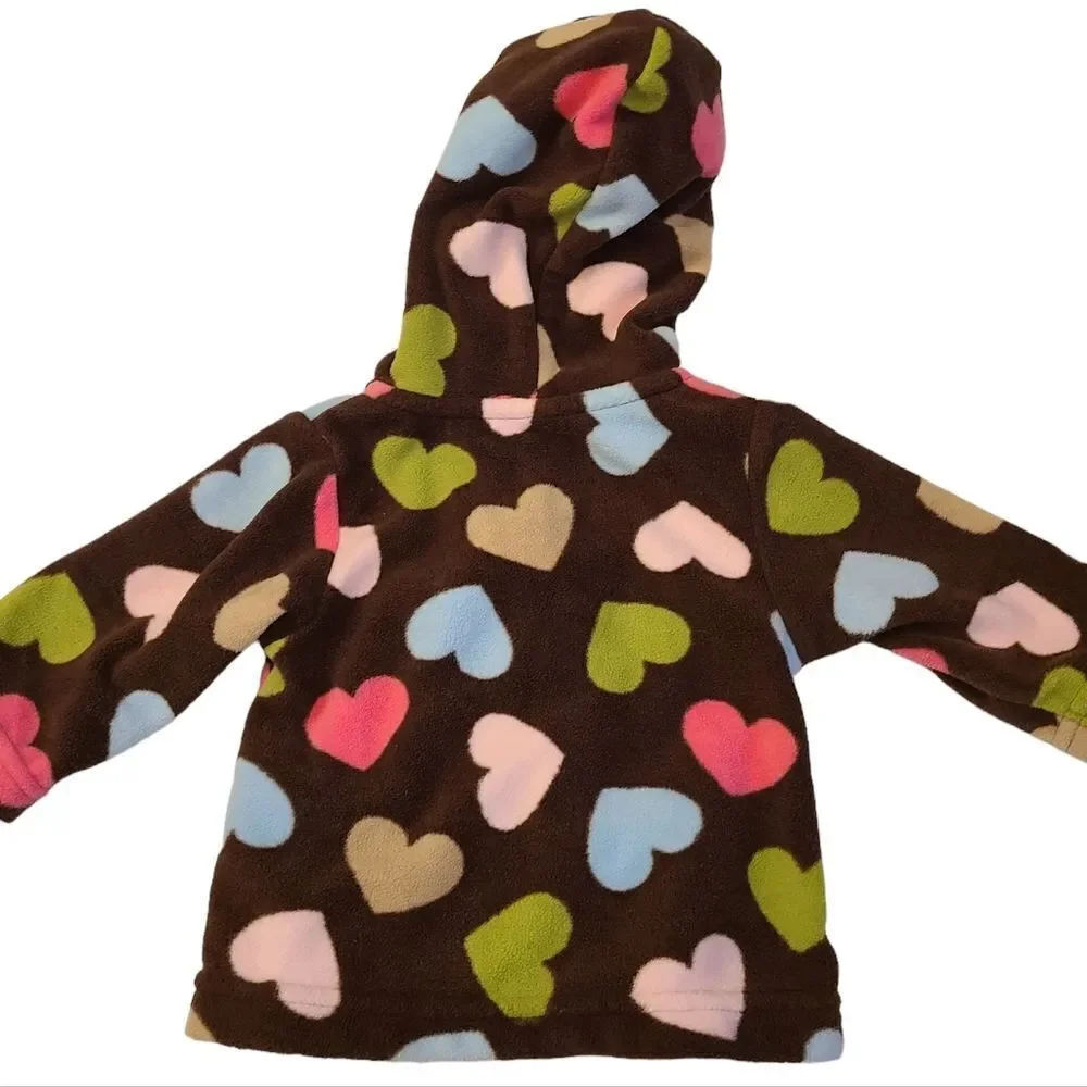 Carter's Jacket Hoodie Top Soft Brown Fleece Hearts Button‎ Front Sz Newborn
